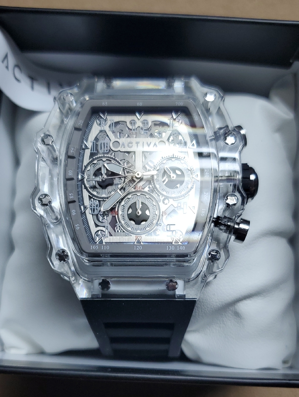 ACTIVA Transparent Case Chronograph Watch - Clear & Black